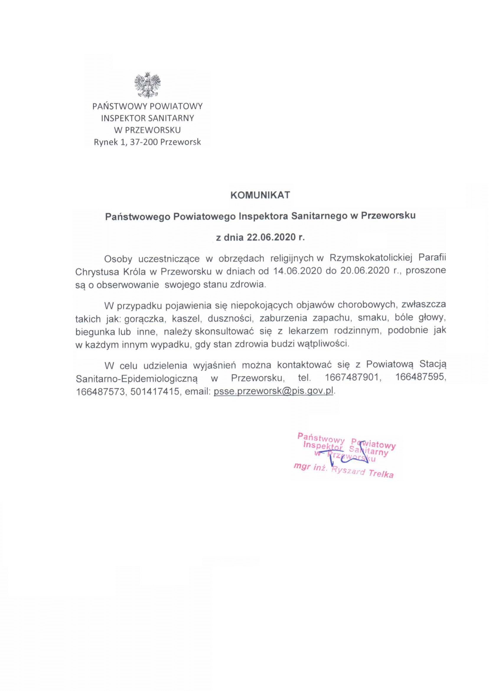 Komunikat przeworskiego sanepidu