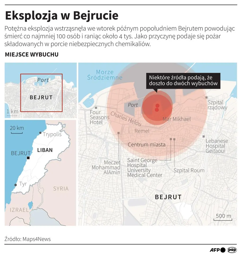 Zasięg eksplozji w Bejrucie