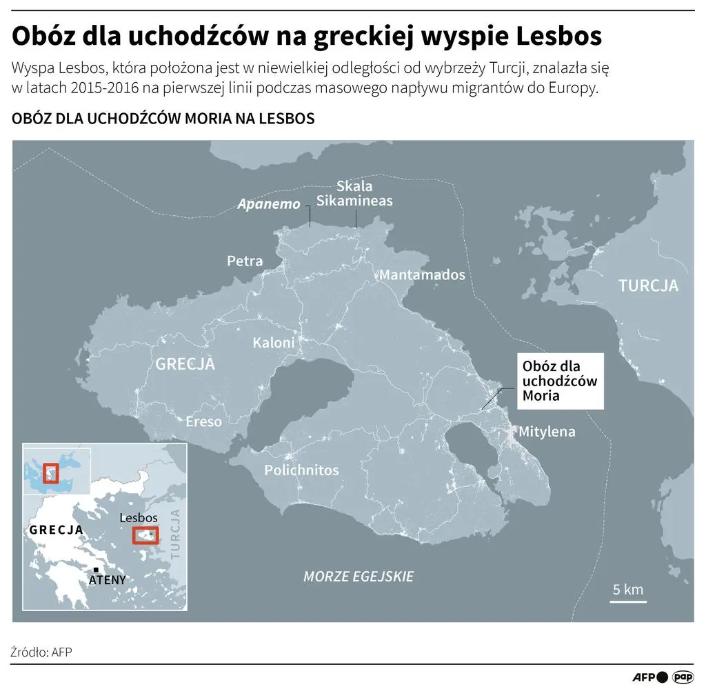 Obóz dla uchodźców Moria na greckiej wyspie Lesbos