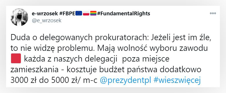 Wpis Ewy Wrzosek na Twitterze