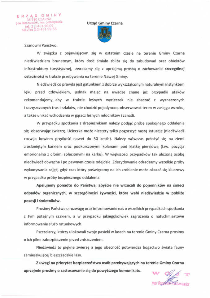 Ostrzeżenie przed niedźwiedziem