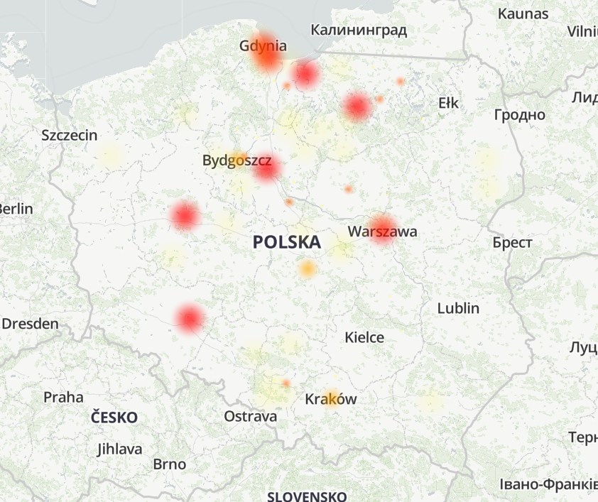 Vectra - mapa zgłaszanych awarii