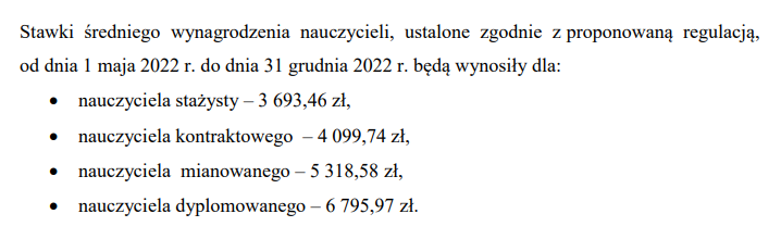 Fragment projektu poselskiego w sprawie podwyżek dla nauczycieli