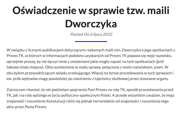 Oświadczenie zamieszczone na stronie Mariusza Muszyńskiego