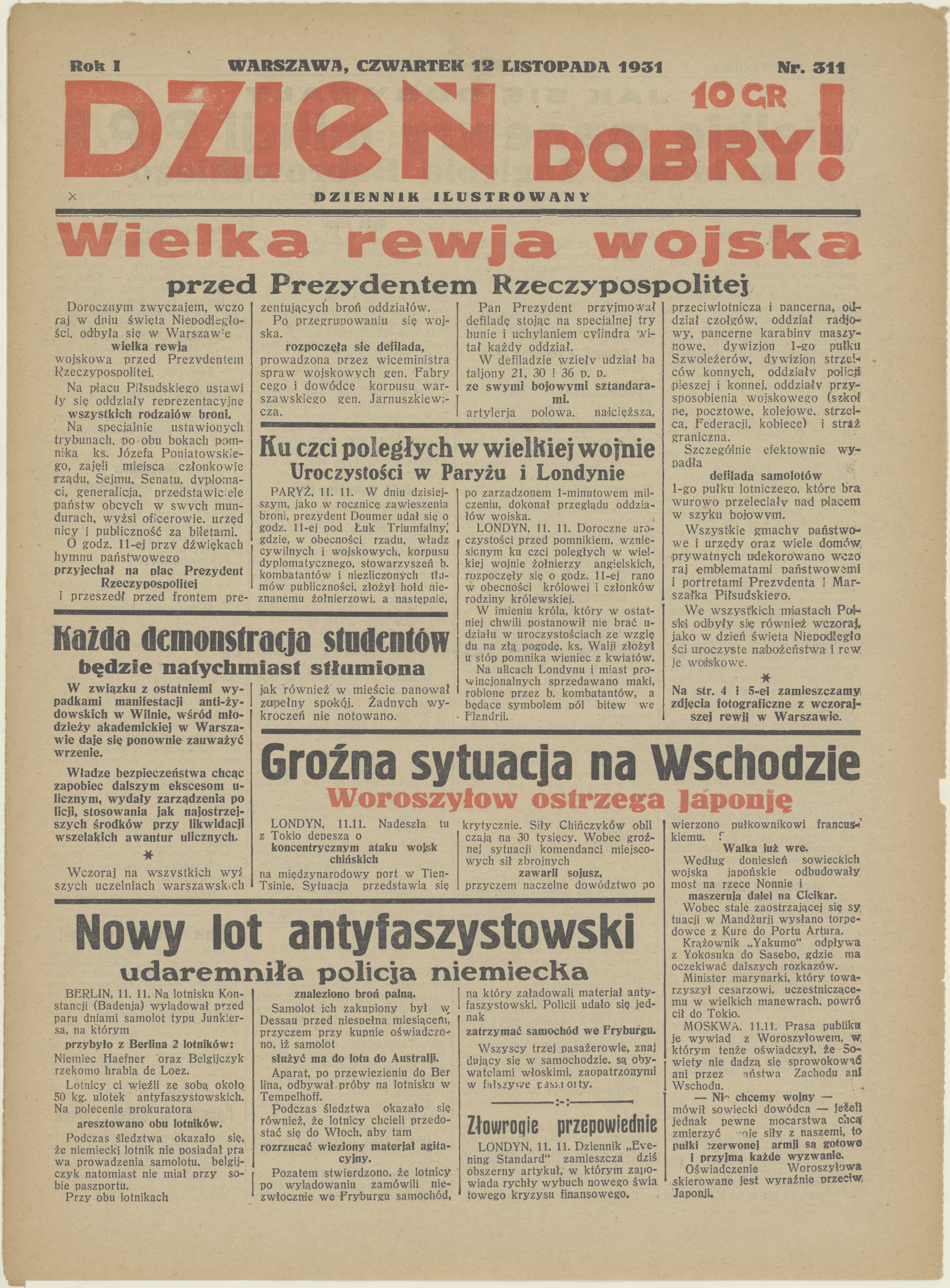 Dziennik ilustrowany "Dzień dobry" z 12 listopada 1931 roku