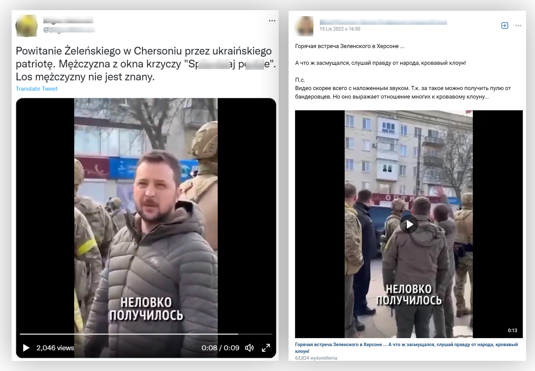 Posty z filmem, na którym ktoś miał wulgarnie krzyczeć w stronę ukraińskiego prezydenta