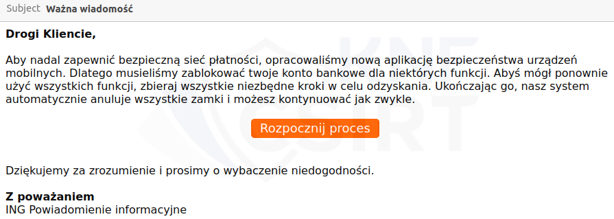 Fałszywa wiadomość od oszustów