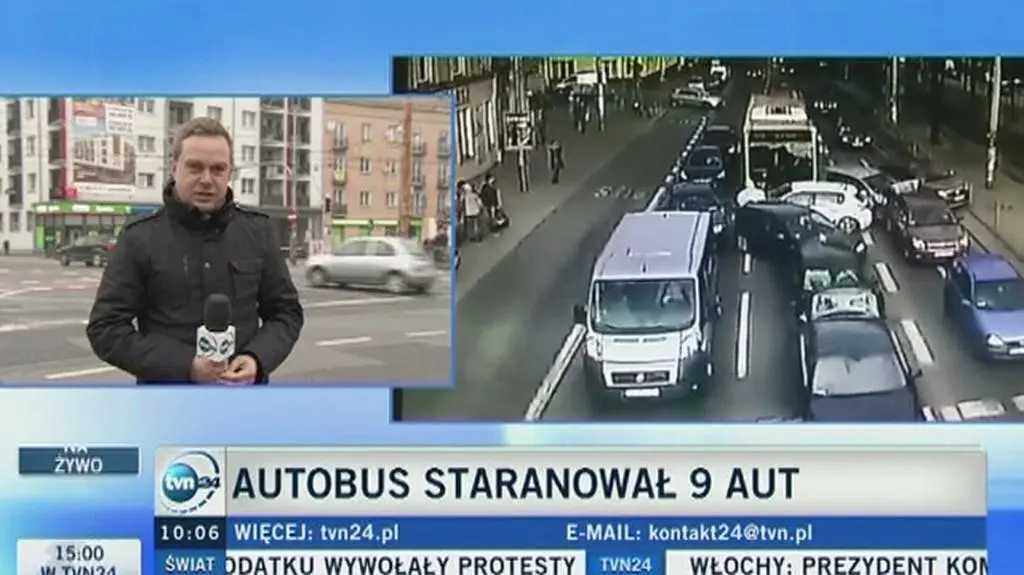 Autobus staranował 9 aut