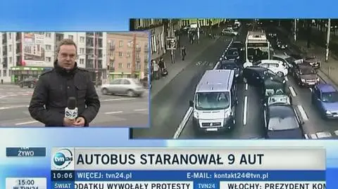 Autobus staranował 9 aut