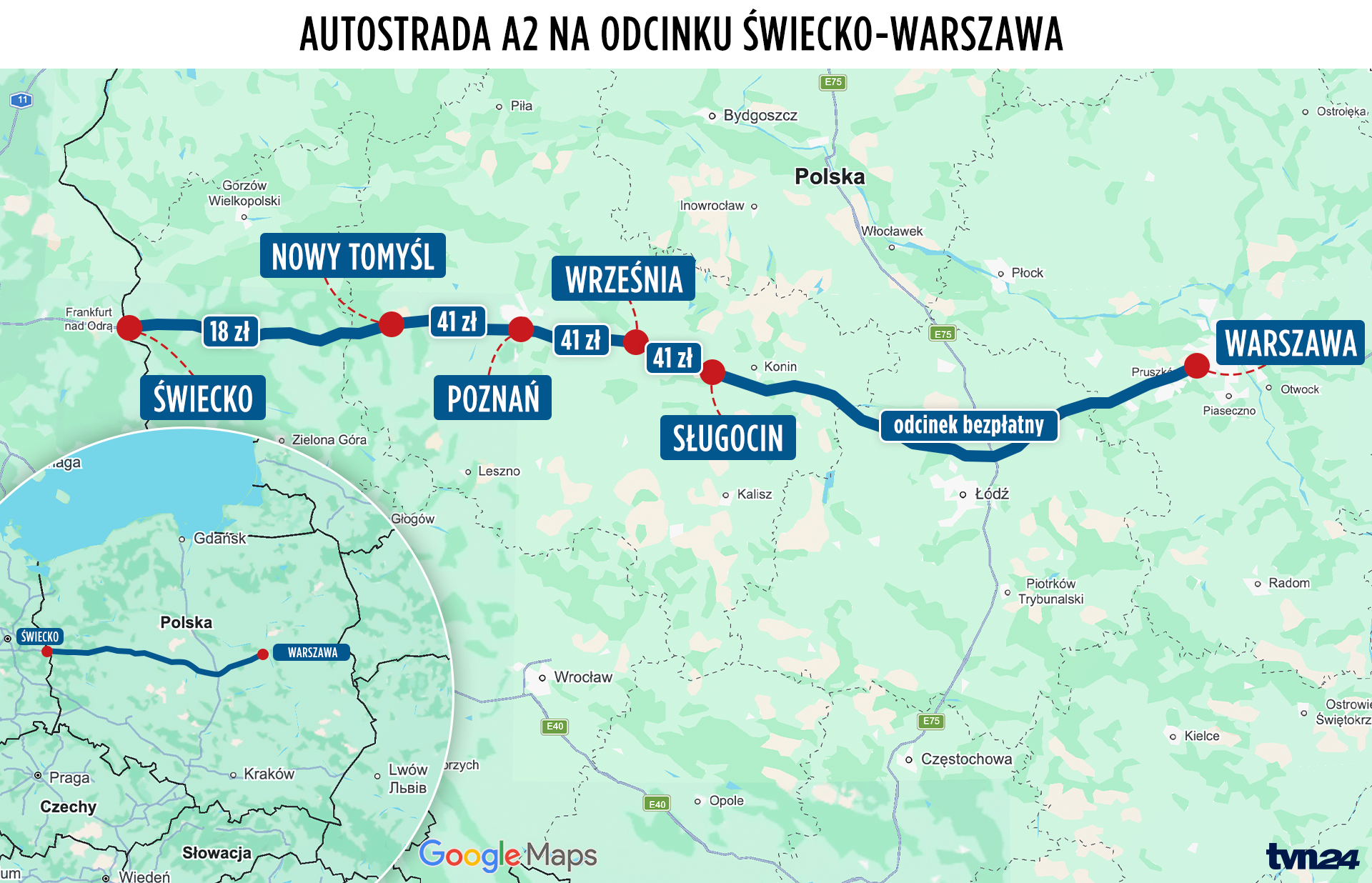 Autostrada a2 na odcinku Świecko-Warszawa