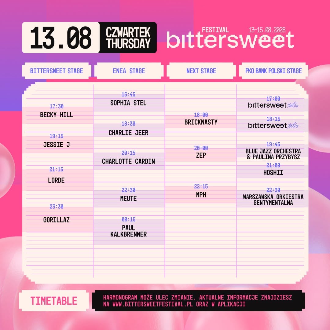 BitterSweet Festival 2026 - plan czwartkowych koncertów
