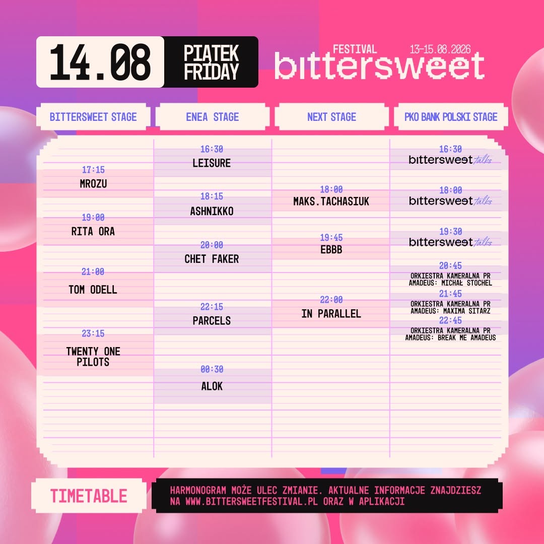 BitterSweet Festival 2026 - plan czwartkowych koncertów
