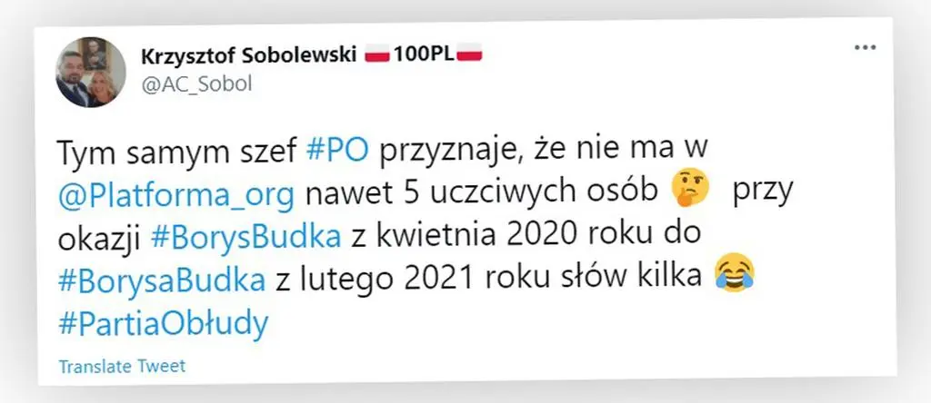 Do wypowiedzi Budki odniósł się na Twitterze szef Komitetu Wykonawczego PiS Krzysztof Sobolewski
