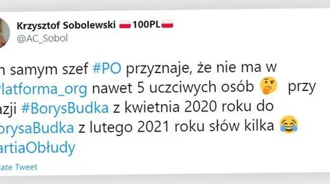 Do wypowiedzi Budki odniósł się na Twitterze szef Komitetu Wykonawczego PiS Krzysztof Sobolewski