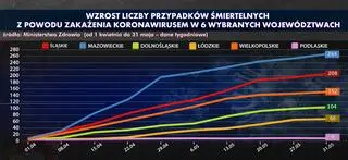 Wzrost liczby przypadków śmiertlenych w 6 województwach