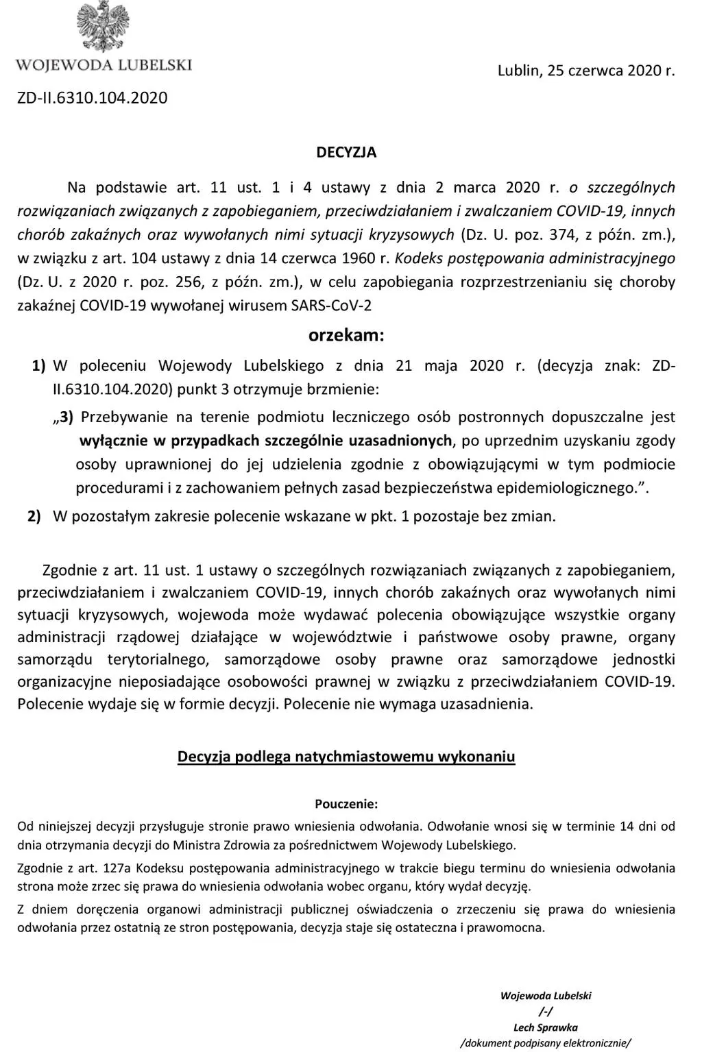 Decyzja wojewody z 25 czerwca