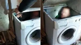 Mężczyzna ukrył się w pralce