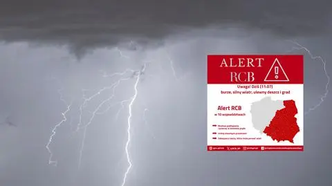 Alert RCB.  Burze, silny wiatr, ulewny deszcz i grad w 10 województwach
