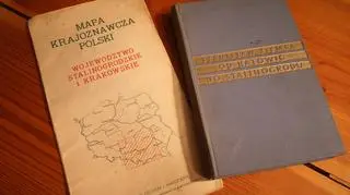 Mapa województwa stalinogrodzkiego i książka "Od Katowic do Stalinogrodu"