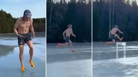 Czapka uszatka, szorty i zamarznięte jezioro. Szaleństwo rekordzisty świata