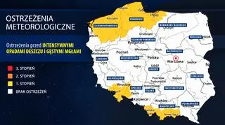 Ostrzeżenia meteorologiczne przed intensywnymi opadami deszczu i gęstą mgłą