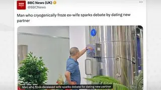 Mężczyzna obok komory z ciałem swojej żony, która została poddana zabiegowi krioniki w 2017 roku