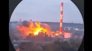 Moment ataku na elektrociepłownię w Biełogrodzie. Ujęcie z nagrania 