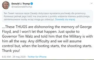 Tweet Donalda Trumpa naruszył standardy Twittera
