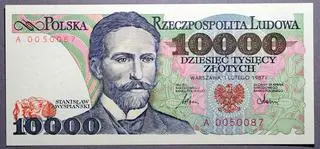 Banknot o wartości starych 10 000 zł ze Stanisławem Wyspiańskim