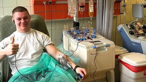 Mateusz Piwowar w klinice w trakcie pobrania krwiotwórczych komórek macierzystych