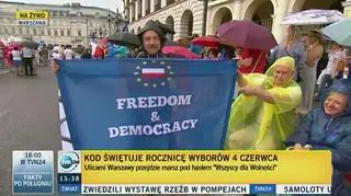 Uczestnicy marszu KOD "Wszyscy dla Wolności" zbierają się na Pl. Bankowym