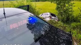 Kierowca stracił panowanie nad autem i wypadł z drogi