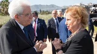Prezydent Włoch Sergio Mattarella i Maria Falcone podczas ubiegłorocznych uroczystości w Palermo (2022 rok)