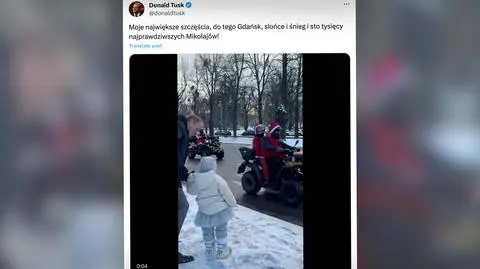 Donald Tusk z wnuczką na paradzie Mikołaje na motocyklach 