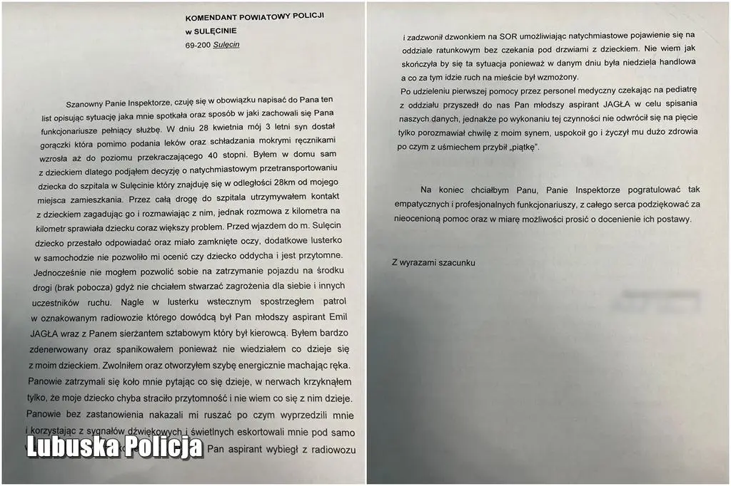 Tata 3-latka przesłał list do komendy