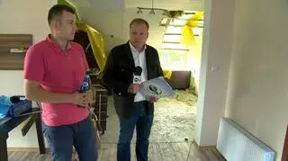 Wnętrze jednego z uszkodzonych domów w Zawałach