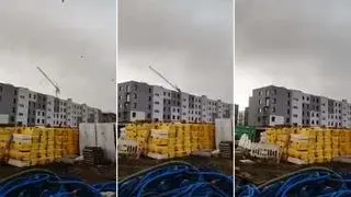 Przewrócił się dźwig budowlany
