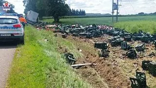 Wjechał do rowu i zgubił transport piwa