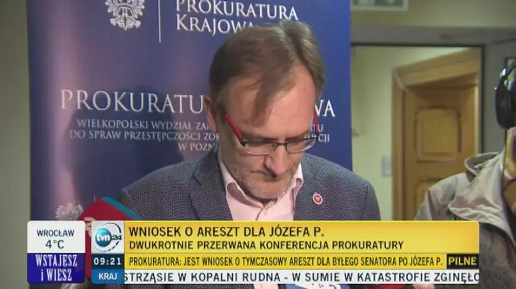 Emocje prokuratora podczas ogłaszania decyzji o wniosku aresztowym dla Józefa Piniora 
