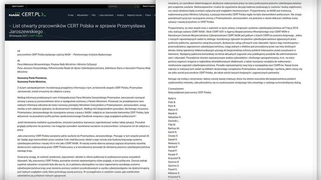 List pracowników CERT Polska do premiera Mateusza Morawieckiego
