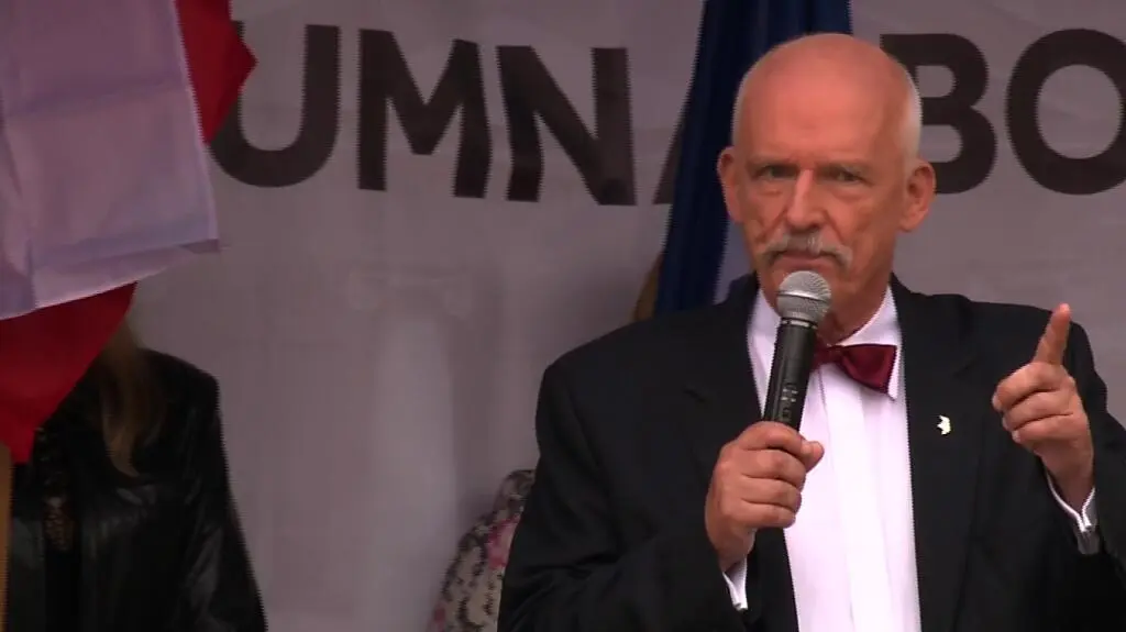 Janusz Korwin Mikke na wiecu w Kielcach