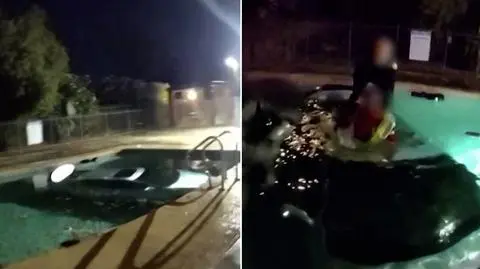 Wjechał samochodem do basenu. Dramatyczna akcja ratunkowa na nagraniu policji