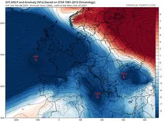 Prognoza utrzymania się silnego wyżu nad wschodnią Europą około 24 lutego