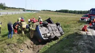 Dachowanie na S14 koło Aleksandrowa Łódzkiego