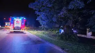 Samochód spłonął po uderzeniu w drzewo
