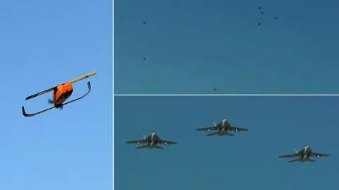 Rój dronów wypuszczony z myśliwców