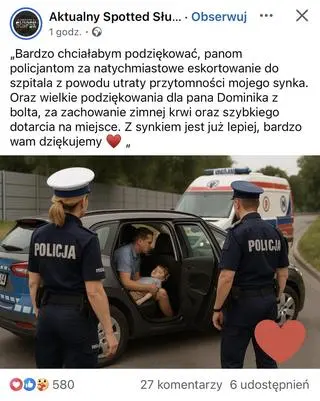 Kobieta podziękowała policjantom i kierowcy taksówki w mediach społecznościowych
