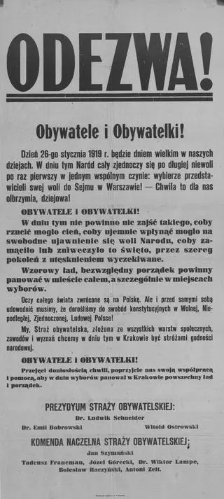 Odezwa wzywająca do głosowania w wyborach do Sejmu w styczniu 1919 roku