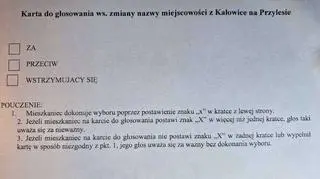 Karta do głosowania w sprawie zmiany nazwy wsi Kałowice na Przylesie