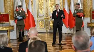 Prezydent RP Karol Nawrocki podczas uroczystości inwestytury Prezydenta RP na Wielkiego Mistrza Orderu Orła Białego i Orderu Odrodzenia Polski